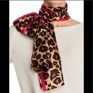 Echo 100% Silk Leopard Oblong Scarf with Fuschia Border
